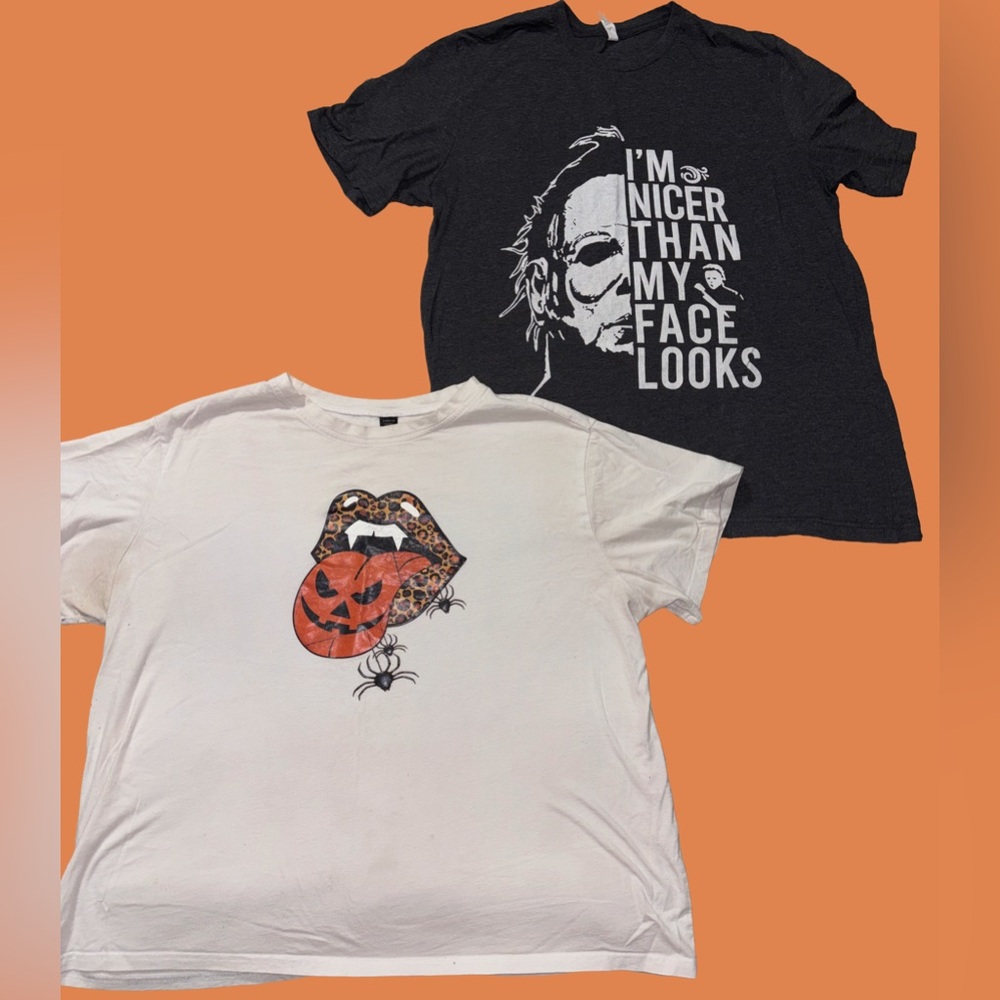 XL 18 Bella Canvas Halloween Graphic Tees - Michael Myers + Leopard Lips Spiders